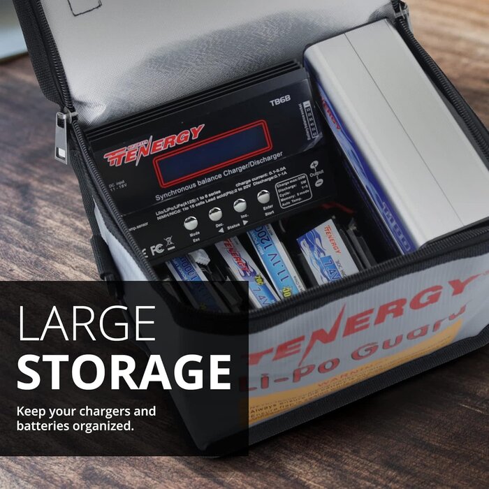 TNRGY-LPO-BAG-LG - Tenergy Fire Retardant Lipo Zipper Bag for Charging and Storing Lipo Battery Packs, 8.5 x 6.5 x 5.7inch | Lipo Battery Packs, for Charging and Storing, Lipo