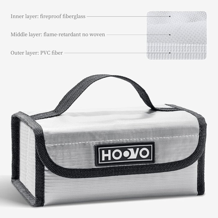 HOOVO-LIPO-BAG-MED - HOOVO Lipo Battery Bag - Fireproof & Explosionproof Storage Protector,  Accommodates 4 Batteries