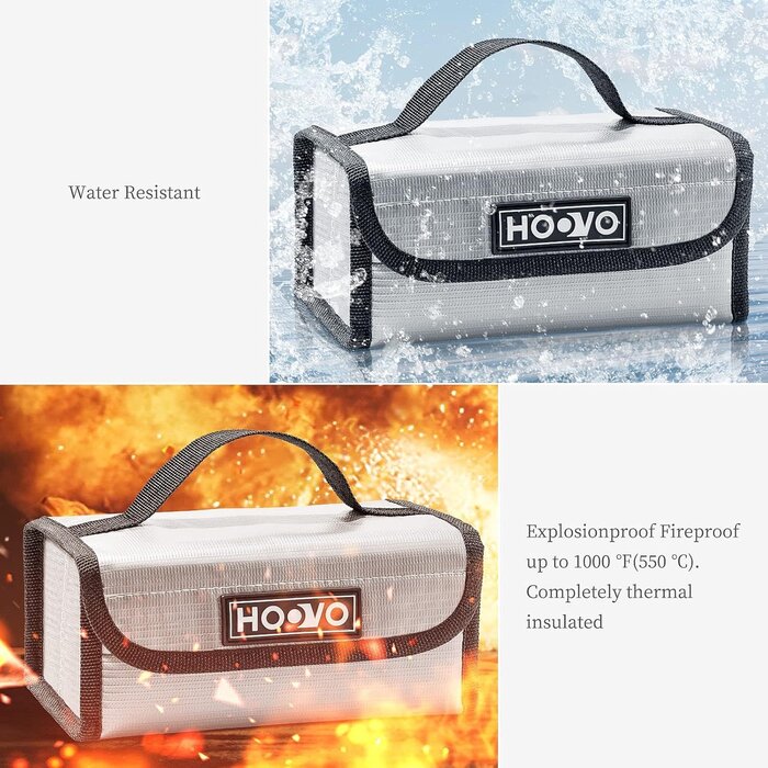 HOOVO-LIPO-BAG-MED - HOOVO Lipo Battery Bag - Fireproof & Explosionproof Storage Protector,  Accommodates 4 Batteries