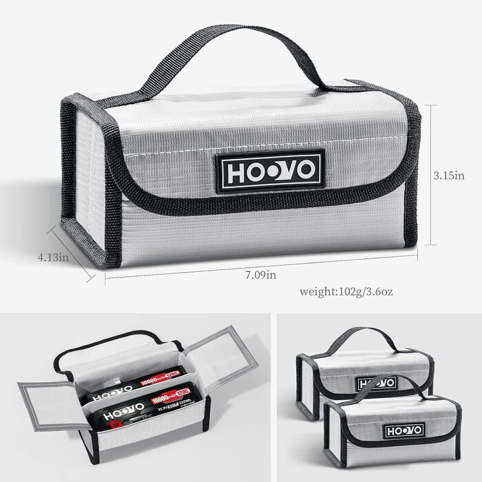 HOOVO-LIPO-BAG-MED - HOOVO Lipo Battery Bag - Fireproof & Explosionproof Storage Protector,  Accommodates 4 Batteries