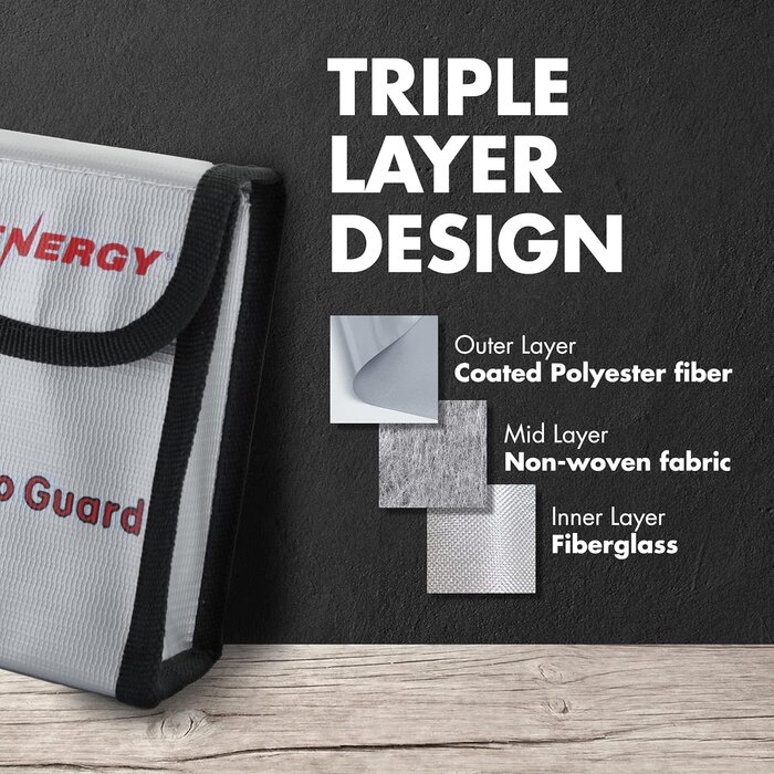 TNRGY-LIPO-BAG-SM-2PK - Tenergy 2 Pack, Fire Retardant Lipo Bags, Battery Bags for Charging and Storage, 5.5x3.5x2 inches Each