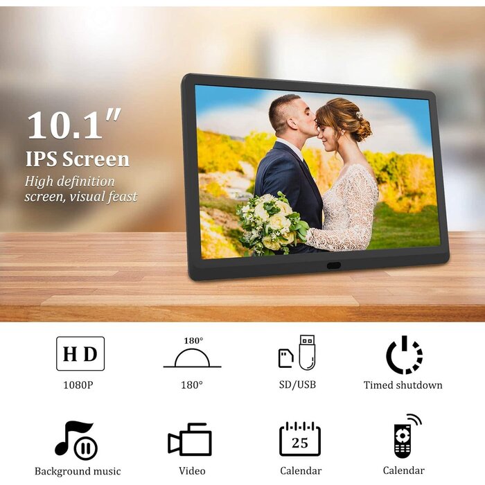 P100 - Atatat 10 inch Digital Photo Frame, Digital Picture Frame with Adjustable Brightness, Support Sleep Mode Photo Deletion,1080P Video, Slideshow, Black