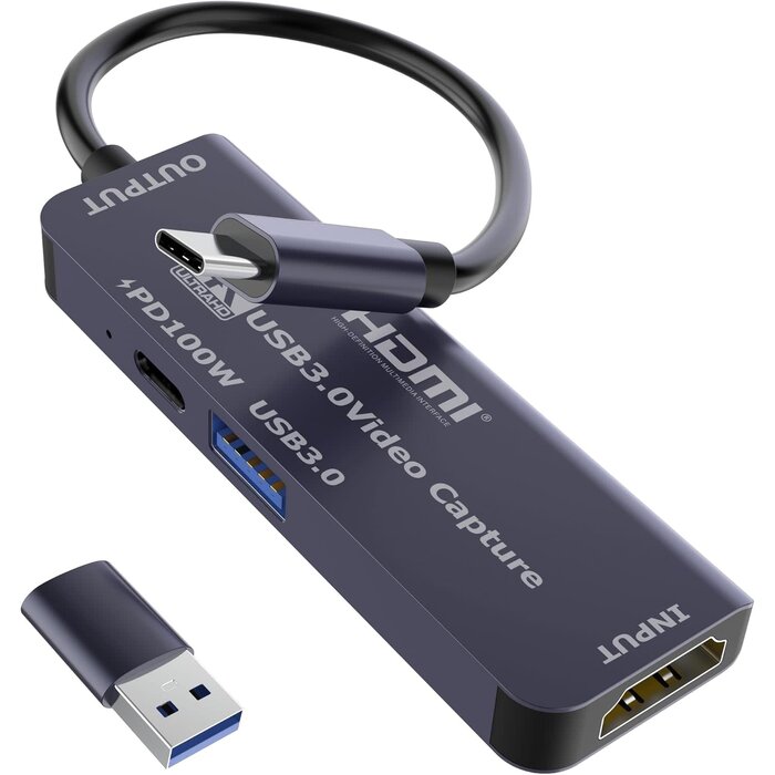 USB 3.0 4K Video Capture Card, 1080P 60FPS for Streaming (Black)