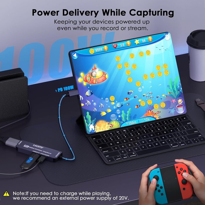 USB 3.0 4K Video Capture Card, 1080P 60FPS for Streaming (Black)