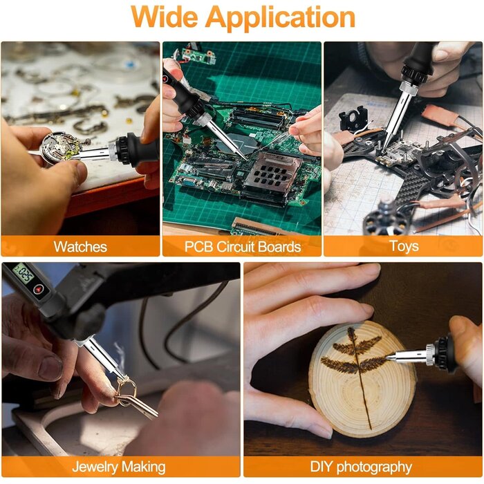 SOLDER-KIT - LJPXHHU Soldering Iron Kit 80W LCD Adjustable Temperature 180-520℃ Solder Kit Electronics 13 in 1 Welding Tools with ON/OFF Switch, Solder Wire, Flux, 5 Soldering Tips, Desoldering Pump, Stand, Tweezers