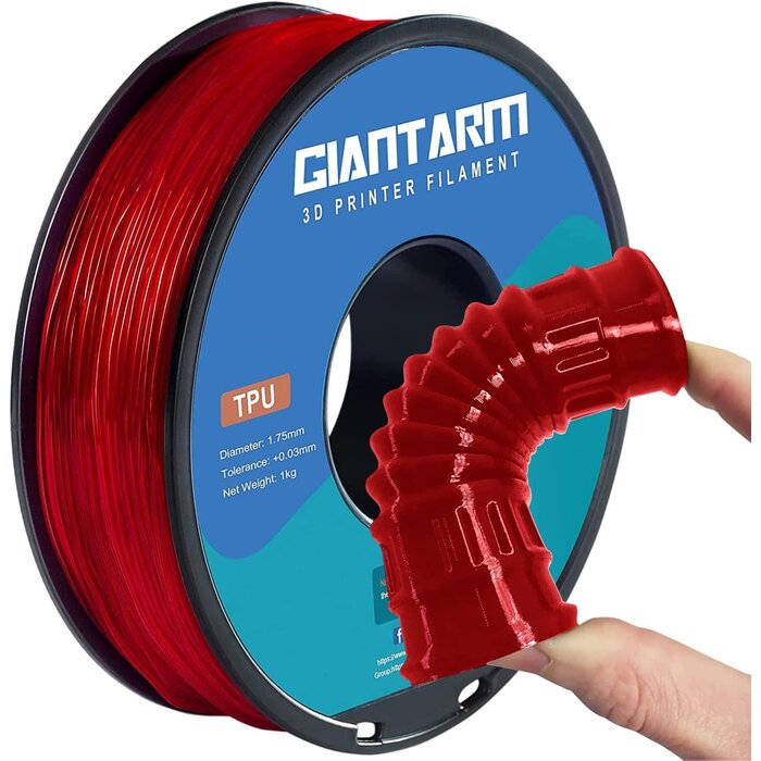GIANTARM TPU-TRNSPT-RED - GIANTARM TPU Filament 1.75mm Flexible Soft 3D Printer Consumables Transparent Red, 95A 1kg Spool (2.2 lbs.), Dimensional Accuracy +/- 0.05 mm