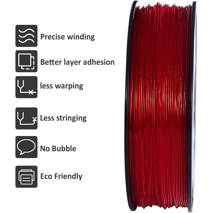 GIANTARM TPU-TRNSPT-RED - GIANTARM TPU Filament 1.75mm Flexible Soft 3D Printer Consumables Transparent Red, 95A 1kg Spool (2.2 lbs.), Dimensional Accuracy +/- 0.05 mm