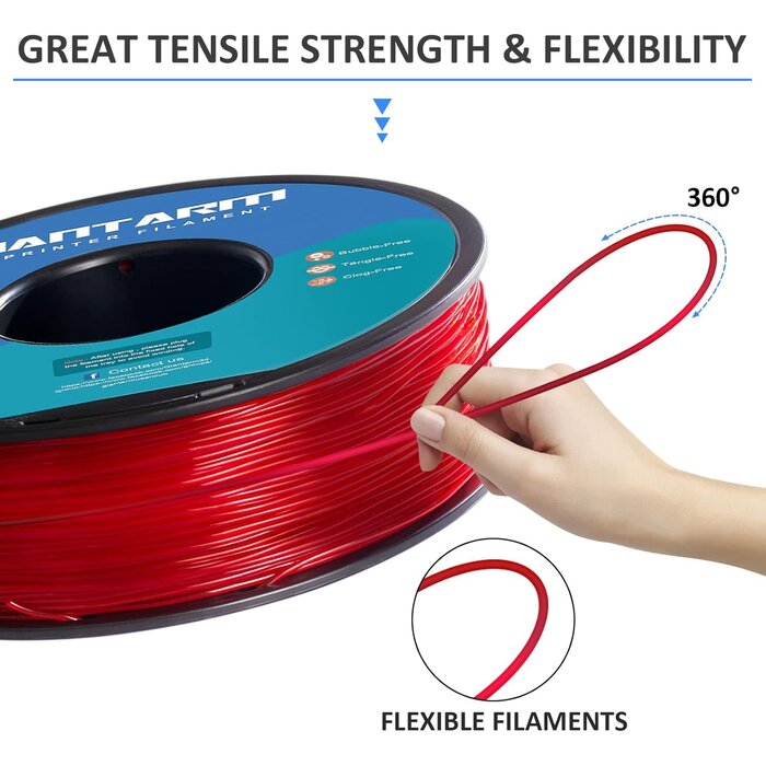GIANTARM TPU-TRNSPT-RED - GIANTARM TPU Filament 1.75mm Flexible Soft 3D Printer Consumables Transparent Red, 95A 1kg Spool (2.2 lbs.), Dimensional Accuracy +/- 0.05 mm