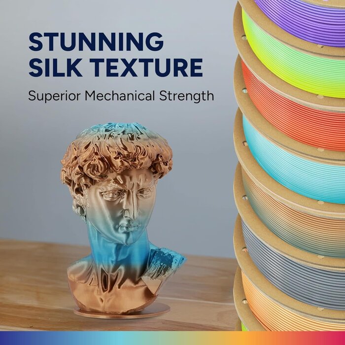 OVPLA-SLK-CPPR-SHORE - OVERTURE Silk Copper Shore PLA Rainbow Filament 1.75mm, Bi-Color Shiny PLA Finish, Smooth & Glossy, 1kg Spool (2.2lbs), Ideal for Cosplay Jewelry & Home Decor (Silk Copper Shore)