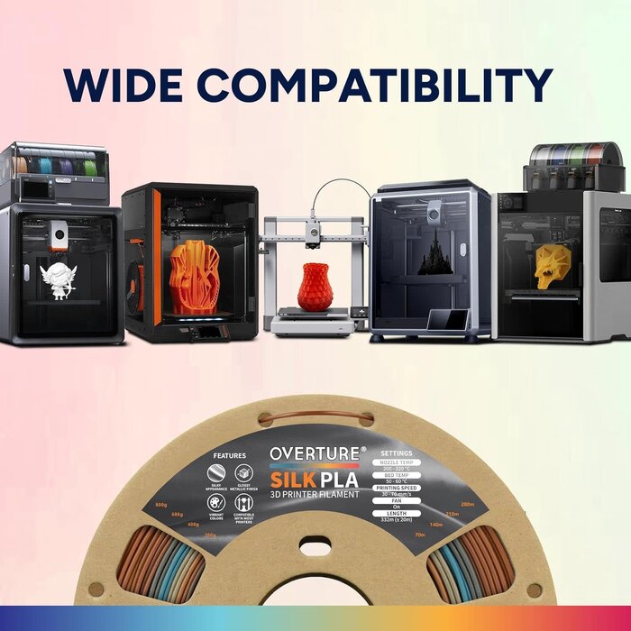 OVPLA-SLK-CPPR-SHORE - OVERTURE Silk PLA Rainbow Filament 1.75mm, Bi-Color Shiny PLA Finish, Smooth & Glossy, 1kg Spool (2.2lbs), Ideal for Cosplay Jewelry & Home Decor (Silk Copper Shore)