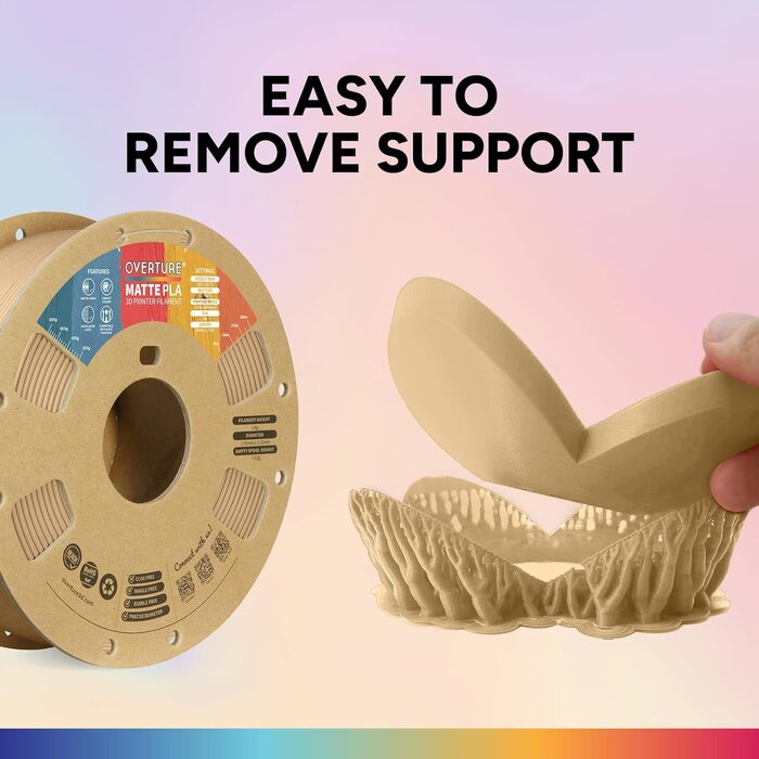 OVPLA-MTTE-WOOD - OVERTURE Wood Matte PLA 3D Printer Filament 1.75mm, Matt Surface & Low Warping Filament 1kg Spool (2.2 lbs), Accuracy +/- 0.02 mm, Fit Most FDM Printers (Matte Wood)