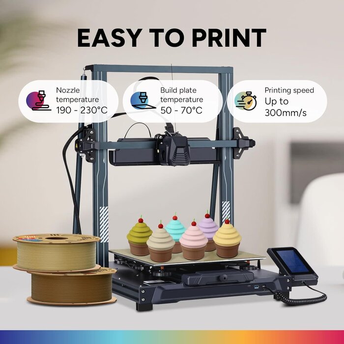 OVPLA-MATTE-WOOD - OVERTURE Matte PLA 3D Printer Filament 1.75mm, Matt Surface & Low Warping Filament 1kg Spool (2.2 lbs), Accuracy +/- 0.02 mm, Fit Most FDM Printers (Matte Wood)