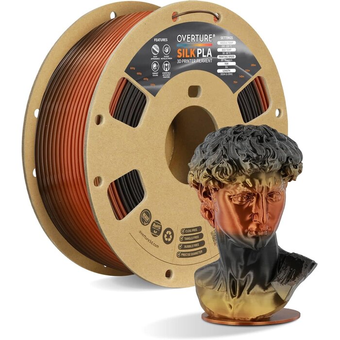 OVPLA-SLK-TGR-EYE - OVERTURE Silk PLA Rainbow Filament 1.75mm, Bi-Color Shiny PLA Finish, Smooth & Glossy, 1kg Spool (2.2lbs), Ideal for Cosplay Jewelry & Home Decor (Silk Tiger Eye)