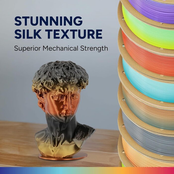 OVPLA-SLK-TGR-EYE - OVERTURE Silk PLA Rainbow Filament 1.75mm, Bi-Color Shiny PLA Finish, Smooth & Glossy, 1kg Spool (2.2lbs), Ideal for Cosplay Jewelry & Home Decor (Silk Tiger Eye)