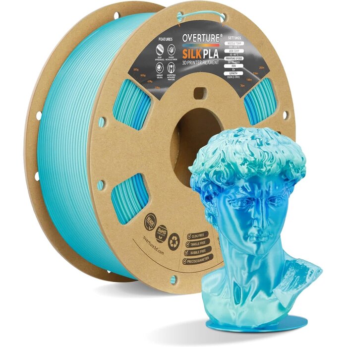 OVPLA-SLK-GLCR-FLSH - OVERTURE Silk PLA Rainbow Filament 1.75mm, Bi-Color Shiny PLA Finish, Smooth & Glossy, 1kg Spool (2.2lbs), Ideal for Cosplay Jewelry & Home Decor (Silk Glacier Flash)