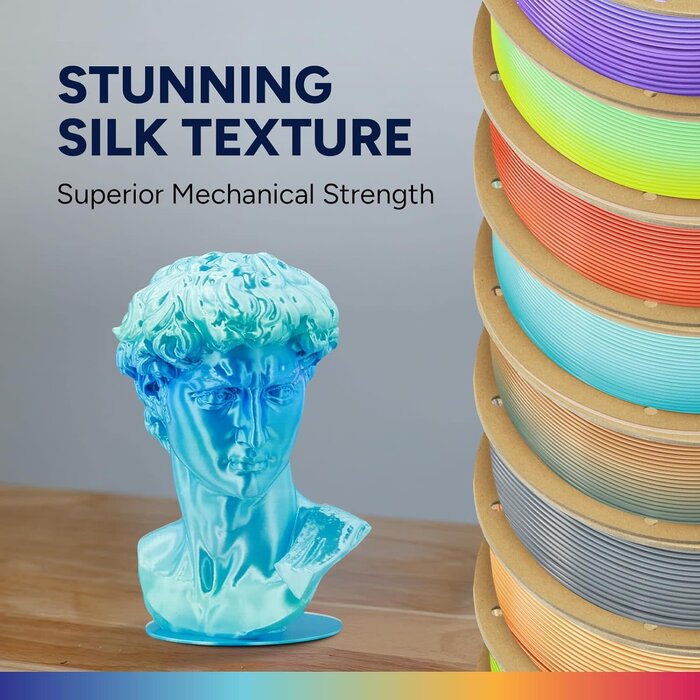 OVPLA-SLK-GLCR-FLSH - OVERTURE Silk PLA Rainbow Filament 1.75mm, Bi-Color Shiny PLA Finish, Smooth & Glossy, 1kg Spool (2.2lbs), Ideal for Cosplay Jewelry & Home Decor (Silk Glacier Flash)