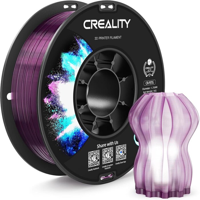 Creality CR-PETG-TRNSPNT- PRPL - CREALITY PETG Filament 1.75mm 3D Printer Filament, 1kg (2.2lb) Neatly Wound Spool, Dimensional Accuracy ±0.03mm, Fit for Ender, Bambu Lab, ELEGOO FDM Printers, Translucent Purple