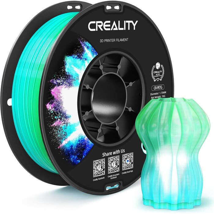 Creality CR-PETG-TRNSPNT-GRN/BLU - CREALITY PETG Filament 1.75mm 3D Printer Filament, Translucent Dual Color Gradient Blue to Green, 1kg (2.2lb) Neatly Wound Spool, Dimensional Accuracy ±0.03mm, Gradient Blue Green