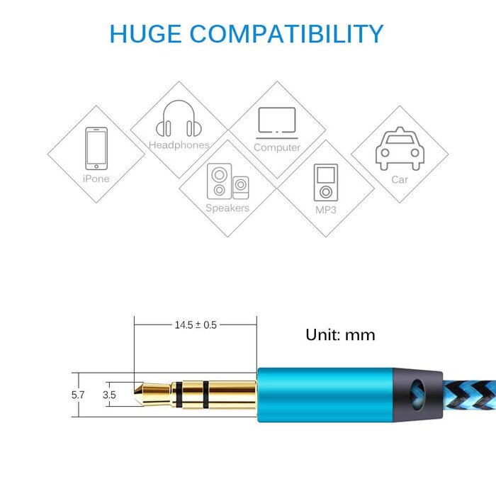 AILKIN-AUX-6FT - AILKIN 6ft AUX Cord for Car, 3.5mm Auxiliary Audio Cable, Braided Stereo AUX Chords Compatible Headphone Car, iPhone, iPod, iPad, Samsung Galaxy, HTC, LG, Google Pixel, Tablet & More