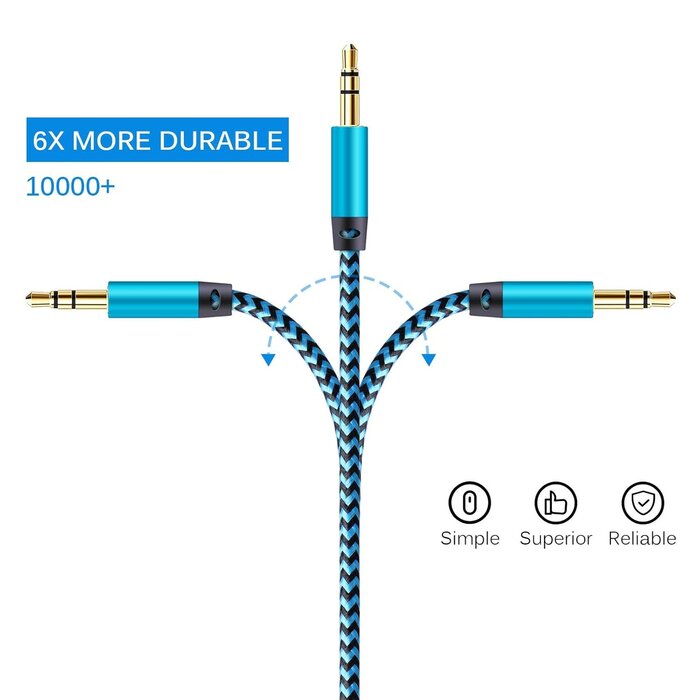 AILKIN-AUX-6FT - AILKIN 6ft AUX Cord for Car, 3.5mm Auxiliary Audio Cable, Braided Stereo AUX Chords Compatible Headphone Car, iPhone, iPod, iPad, Samsung Galaxy, HTC, LG, Google Pixel, Tablet & More