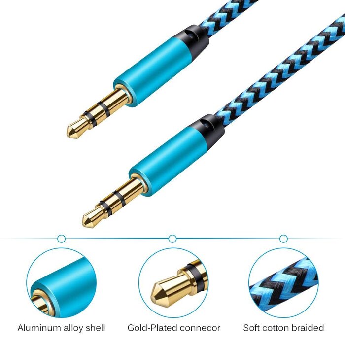 AILKIN-AUX-6FT - AILKIN 6ft AUX Cord for Car, 3.5mm Auxiliary Audio Cable, Braided Stereo AUX Chords Compatible Headphone Car, iPhone, iPod, iPad, Samsung Galaxy, HTC, LG, Google Pixel, Tablet & More
