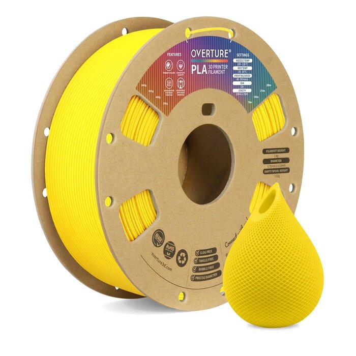 OVPLA-LMN-YLW - OVERTURE PLA Filament 1.75mm, Neatly Wound 3D Printer Filament 1kg Spool (2.2lbs), Dimensional Accuracy +/- 0.02 mm, Fit Most FDM 3D Printers (Lemon Yellow)