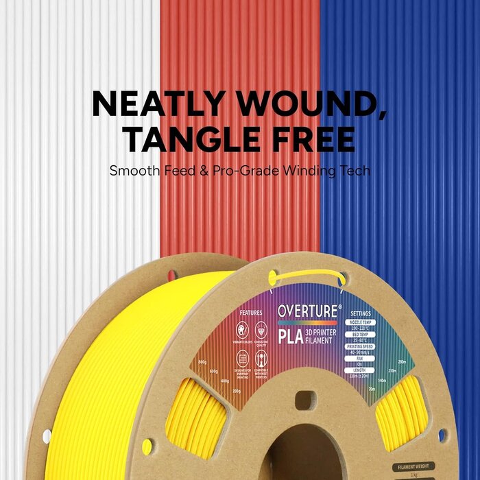 OVPLA-LMN-YLW - OVERTURE Lemon Yellow PLA 3D Filament 1.75mm, 1kg Neatly Wound 3D Printer Filament 1kg Spool (2.2lbs), Dimensional Accuracy +/- 0.02 mm, Fit Most FDM 3D Printers (Lemon Yellow)