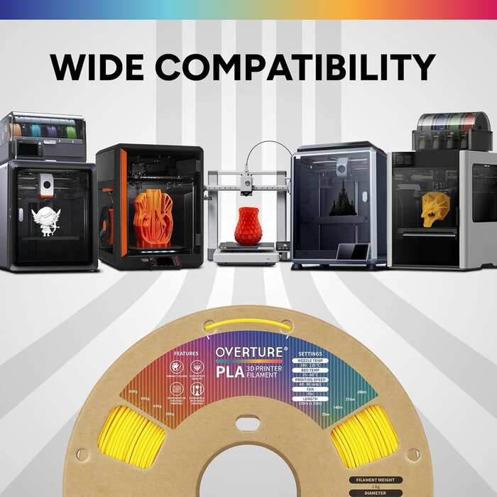 OVPLA-LMN-YLW - OVERTURE PLA Filament 1.75mm, Neatly Wound 3D Printer Filament 1kg Spool (2.2lbs), Dimensional Accuracy +/- 0.02 mm, Fit Most FDM 3D Printers (Lemon Yellow)