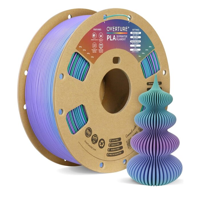 OVPLA-LT-N. LTS - OVERTURE Northern Lights Rainbow PLA Filament 1.75mm, Neatly Wound 3D Printer Filament 1kg Spool (2.2lbs), Dimensional Accuracy +/- 0.02 mm, Fit Most FDM 3D Printers (Northern Lights)