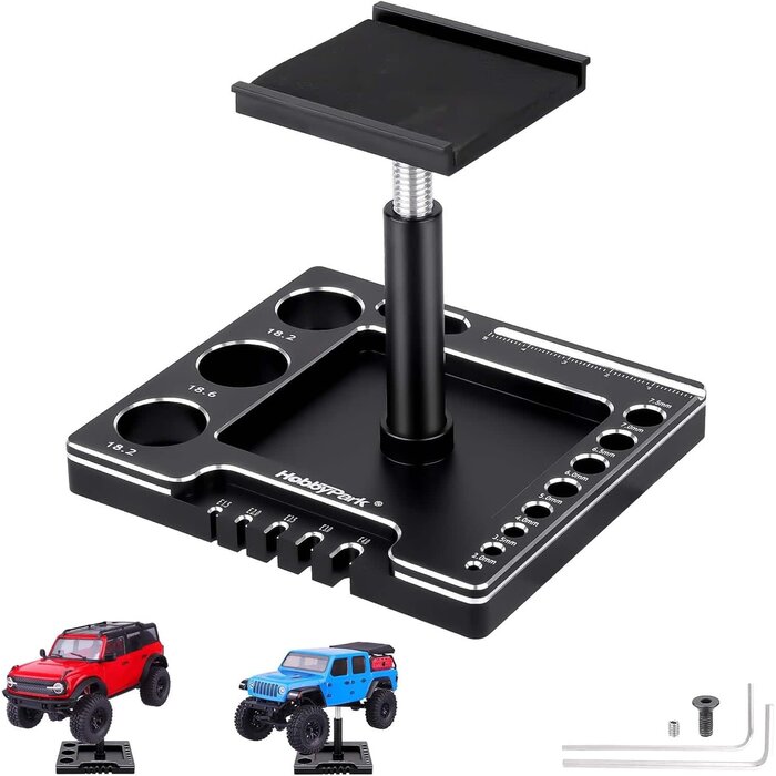 STAND-1/18/24-BLK/SLVR - Hobbypark 1/18 1/24 RC Crawler Work Stand 360 Degree Rotation Lift Or Lower RC Car Repair Workstation for TRX4M TRX4MT Axial SCX24 AX24 FCX24 Tools (Unassembled) (Black-Silver)