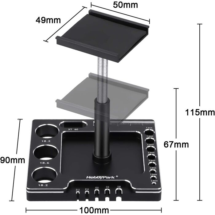 STAND-1/18/24-BLK/SLVR - Hobbypark 1/18 1/24 RC Crawler Work Stand 360 Degree Rotation Lift Or Lower RC Car Repair Workstation for TRX4M TRX4MT Axial SCX24 AX24 FCX24 Tools (Unassembled) (Black-Silver)