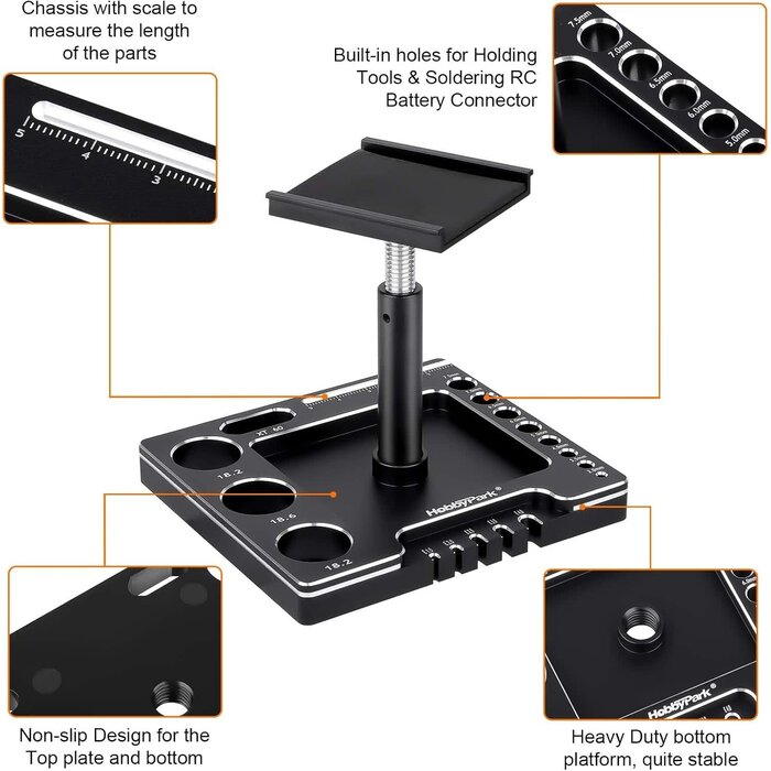 STAND-1/18/24-BLK/SLVR - Hobbypark 1/18 1/24 RC Crawler Work Stand 360 Degree Rotation Lift Or Lower RC Car Repair Workstation for TRX4M TRX4MT Axial SCX24 AX24 FCX24 Tools (Unassembled) (Black-Silver)