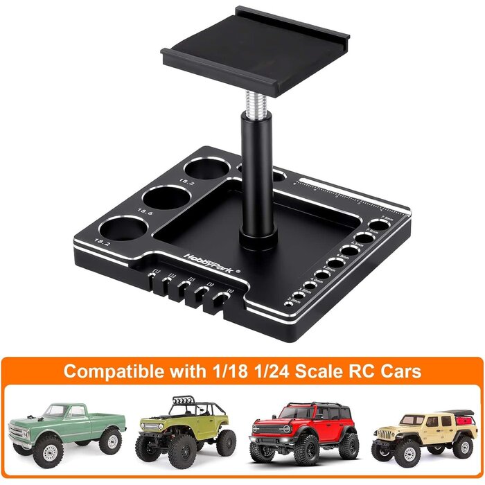STAND-1/18/24-BLK/SLVR - Hobbypark 1/18 1/24 RC Crawler Work Stand 360 Degree Rotation Lift Or Lower RC Car Repair Workstation for TRX4M TRX4MT Axial SCX24 AX24 FCX24 Tools (Unassembled) (Black-Silver)