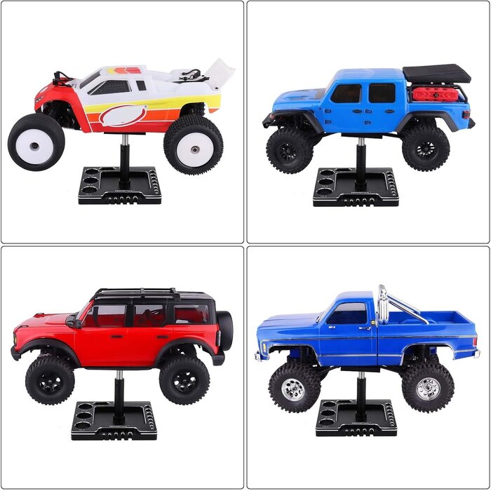 STAND-1/18/24-BLK/SLVR - Hobbypark 1/18 1/24 RC Crawler Work Stand 360 Degree Rotation Lift Or Lower RC Car Repair Workstation for TRX4M TRX4MT Axial SCX24 AX24 FCX24 Tools (Unassembled) (Black-Silver)