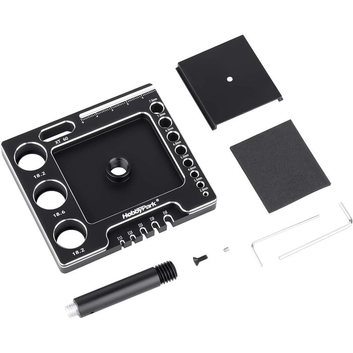 STAND-1/18/24-BLK/SLVR - Hobbypark 1/18 1/24 RC Crawler Work Stand 360 Degree Rotation Lift Or Lower RC Car Repair Workstation for TRX4M TRX4MT Axial SCX24 AX24 FCX24 Tools (Unassembled) (Black-Silver)