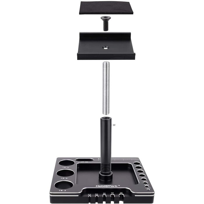 STAND-1/18/24-BLK/SLVR - Hobbypark 1/18 1/24 RC Crawler Work Stand 360 Degree Rotation Lift Or Lower RC Car Repair Workstation for TRX4M TRX4MT Axial SCX24 AX24 FCX24 Tools (Unassembled) (Black-Silver)