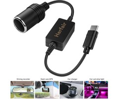 USBC-DC - Herfair USB C-Male to 12V 2A Car Cigarette Lighter Socket Female Converter Adapter Power Cable for Under 8W Radar Detector, Dash Cam, GPS (USB C Port only Worked with PD Functional Chargers)