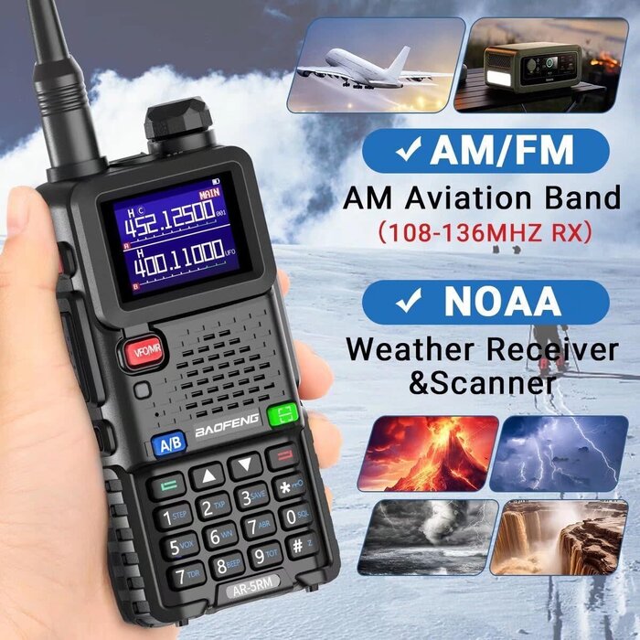 Baofeng AR-5RM-10W - Baofeng UV-5R Baofeng Radio Ham Radio Handheld AR-5RM 10W Long Range Rechargeable Tactical NOAA Weather Two Way Radio Walkie Talkie for Adults with Programming Cable,USB-C Charging for Survival Gear Hunting