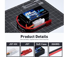 Z-2S-850mAh-7.4V-JST - Zeee 2S Lipo Battery 850mAh 7.4V 50C Soft Pack RC Battery with JST Connector for FPV Drone Quadcopter Airplane RC Boat Helicopter RC Car RC Models