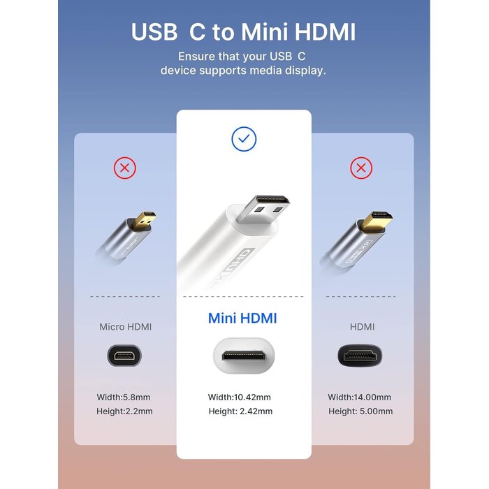 MINI-HDMI2USB-C-3FT - JSAUX USB-C to Mini HDMI Cable 3FT (NOT HDMI), High Speed 4K Type C to Mini HDMI (4K@30Hz/2K@60Hz/1080P) Uni-Directional Cord Compatible with Portable Monitor, Steam Deck, Laptop, Phone, MacBook, iPad