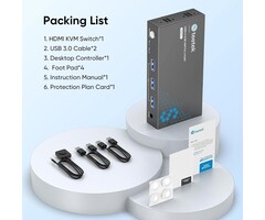 STK-S7232H - Hearvo USB 3.0 HDMI KVM Switch 1 Monitors 2 Computers, 4K@60Hz KVM Switches for 2 Computers Sharing Monitor Keyboard Mouse Hard Drives Printer, with EDID Adaptive, 2USB Cable and Controller