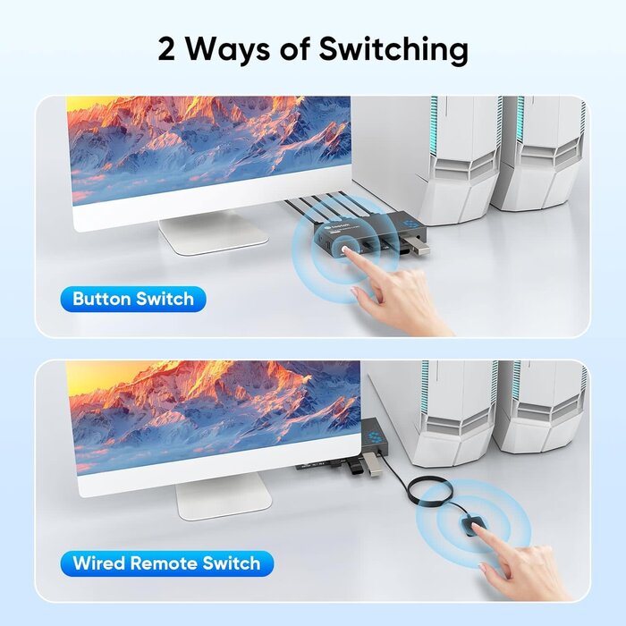STK-S7232H - Hearvo USB 3.0 HDMI KVM Switch 1 Monitors 2 Computers, 4K@60Hz KVM Switches for 2 Computers Sharing Monitor Keyboard Mouse Hard Drives Printer, with EDID Adaptive, 2USB Cable and Controller