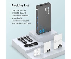 STK-S7230P - Hearvo USB 3.0 DisplayPort KVM Switch 1 Monitor 2 Computers, 8K@60Hz KVM Switches for 2 Computers Sharing Monitor Keyboard Mouse Hard Drives Printer, with EDID Adaptive, 2 USB Cable and Controller