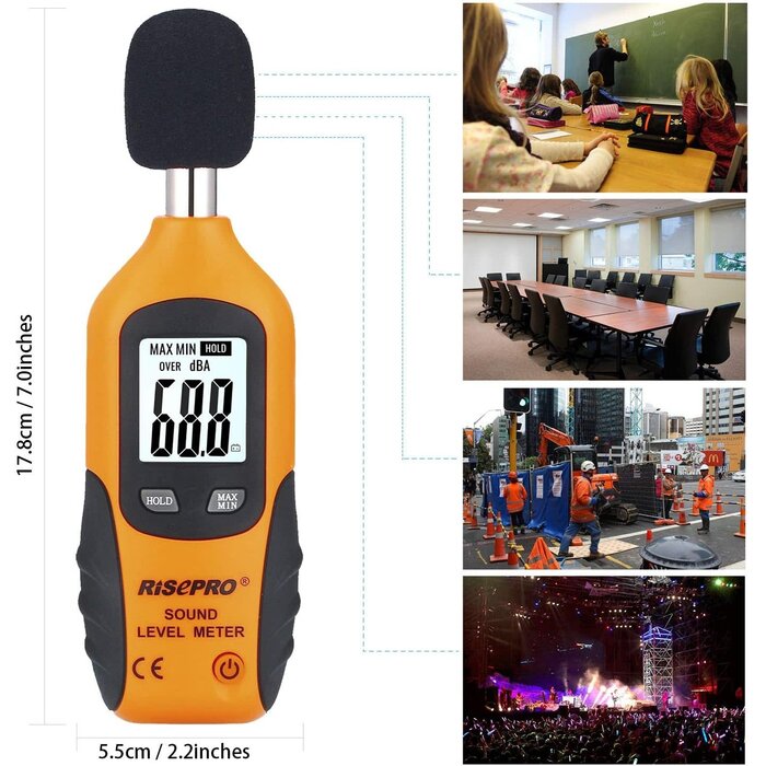 HT-80A - RISEPRO® Decibel Meter, Digital Sound Level Meter 30 – 130 dB Audio Noise Measure Device Backlight MAX/MIN, Data Hold Auto Power Off Dual Ranges HT-80A