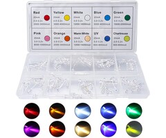 450pcs (5 Colors x 90pcs) 5mm LED Light Emitting Diode Round Assorted Color White/Red/Yellow/Green/Blue Kit Box