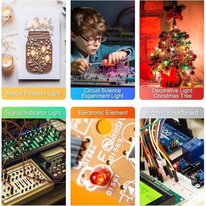 450pcs (5 Colors x 90pcs) 5mm LED Light Emitting Diode Round Assorted Color White/Red/Yellow/Green/Blue Kit Box