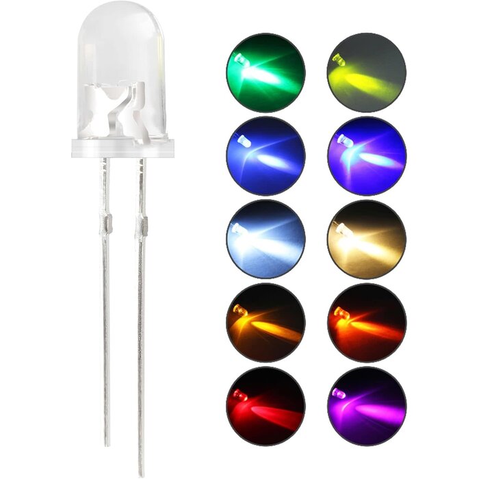 450pcs (5 Colors x 90pcs) 5mm LED Light Emitting Diode Round Assorted Color White/Red/Yellow/Green/Blue Kit Box