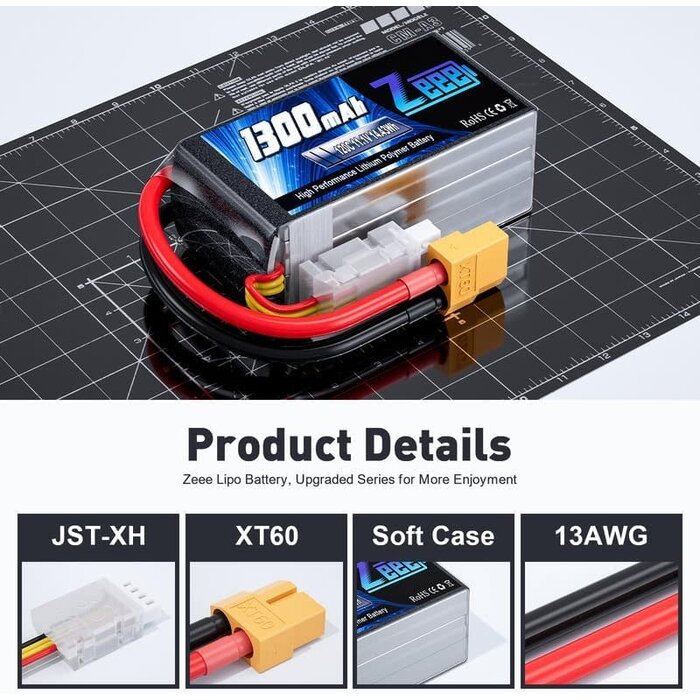 Z-3S-11.1V-1300mAh-XT60 - Zeee 11.1V 120C 1300mAh 3S RC Lipo Battery Graphene Battery with XT60 Plug for FPV Racing Drone Quadcopter Helicopter Airplane RC Boat RC Car RC Models