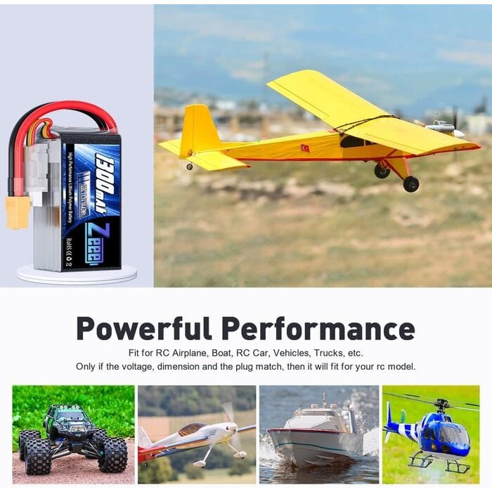 Z-3S-11.1V-1300mAh-XT60 - Zeee 11.1V 120C 1300mAh 3S RC Lipo Battery Graphene Battery with XT60 Plug for FPV Racing Drone Quadcopter Helicopter Airplane RC Boat RC Car RC Models