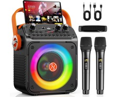 T35-T - HUALIAN Karaoke Machine, Portable Bluetooth Karaoke Speaker with 2 Wireless Microphones for Adults, PA System with Echo Adjustment, LED Lights, Supports USB/TF/REC/FM/AUX, for Home Party, Outdoor
